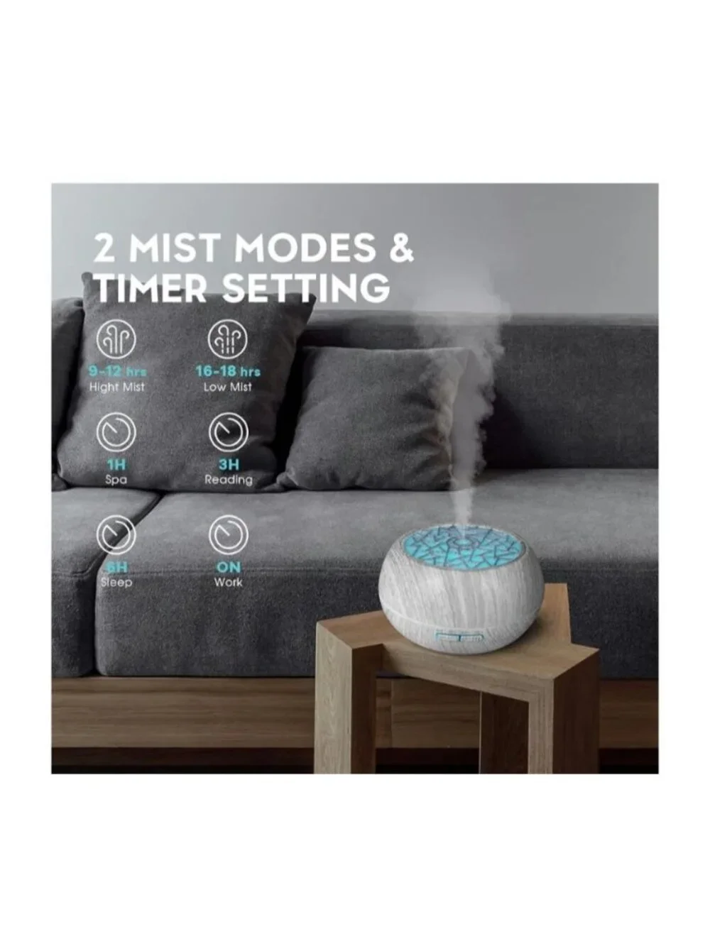 Essential Oil Diffuser Timer 7-Color LED Night Light Remote Control Auto-Off